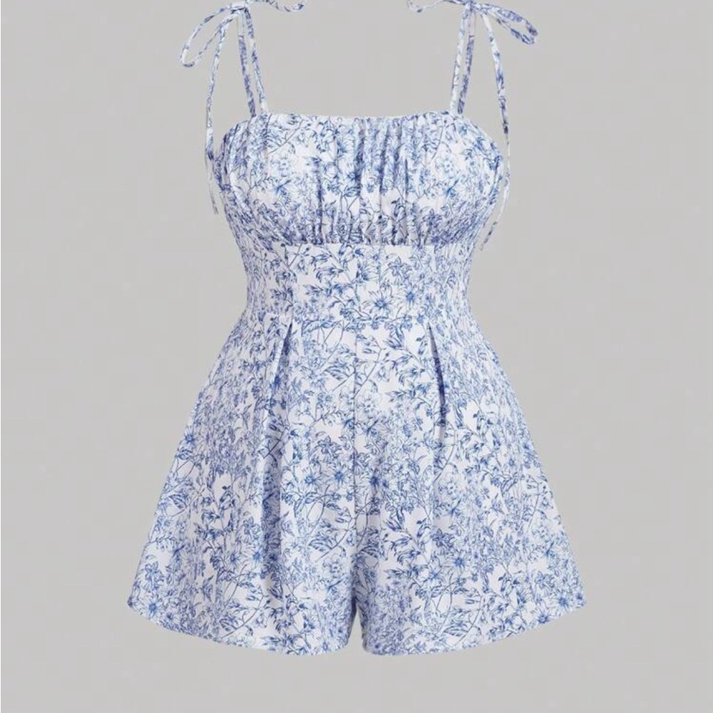 SHEIN Blue and White Floral romper